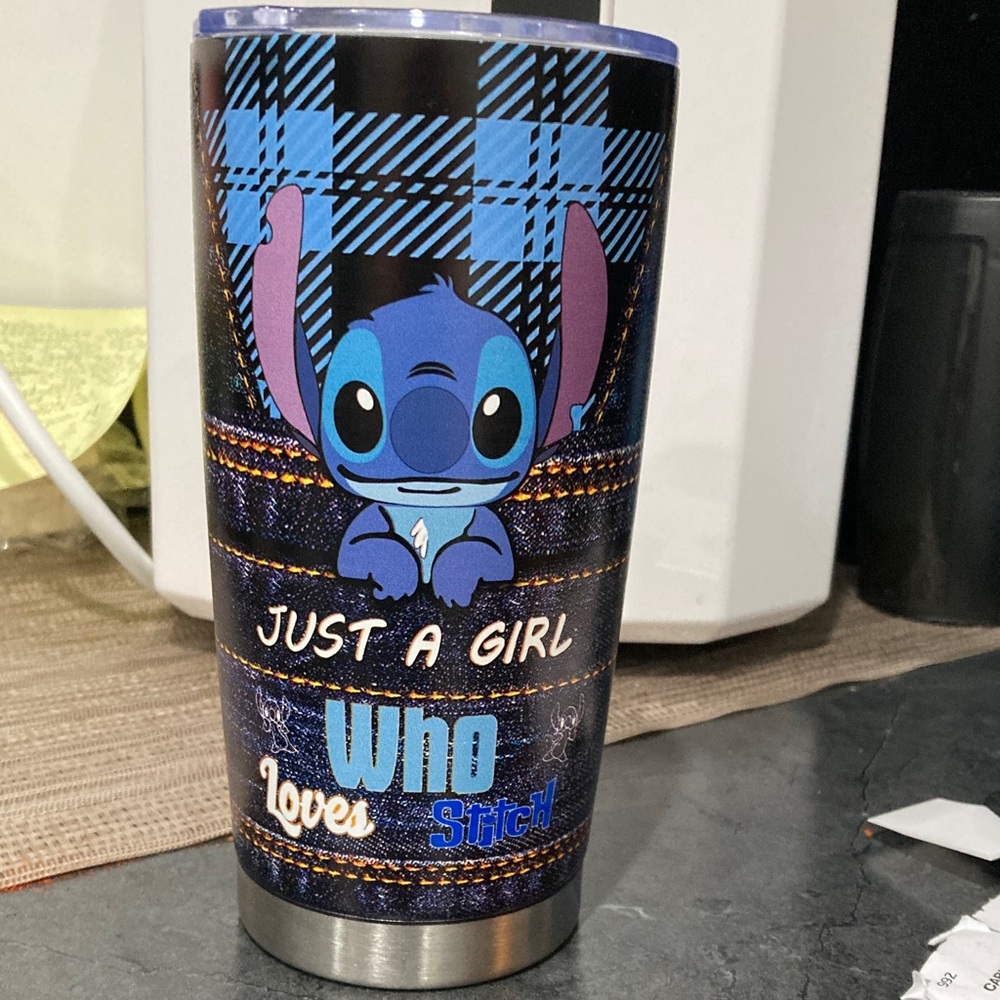 Stitch Blue Tumbler for Women W/ Name Jennifer on One Side.